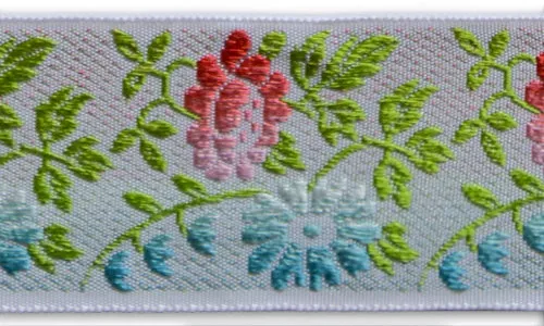 1 1/2" Ombré Sky Blue & Coral Flowers Woven Ribbon