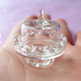 1:12 Scale Dollhouse Glass Cake Stand with Dome Lid Cover | Doll House Tableware | Miniature Sweets Craft (27mm x 26mm)