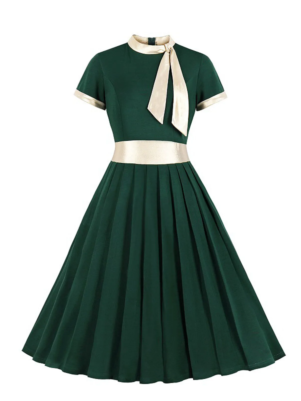 1950s Stand Collar Bow Swing Dress