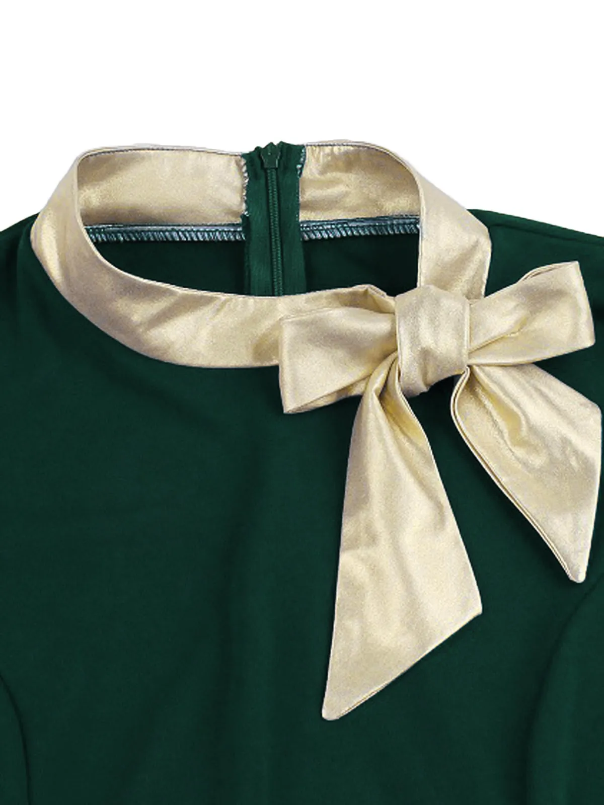 1950s Stand Collar Bow Swing Dress