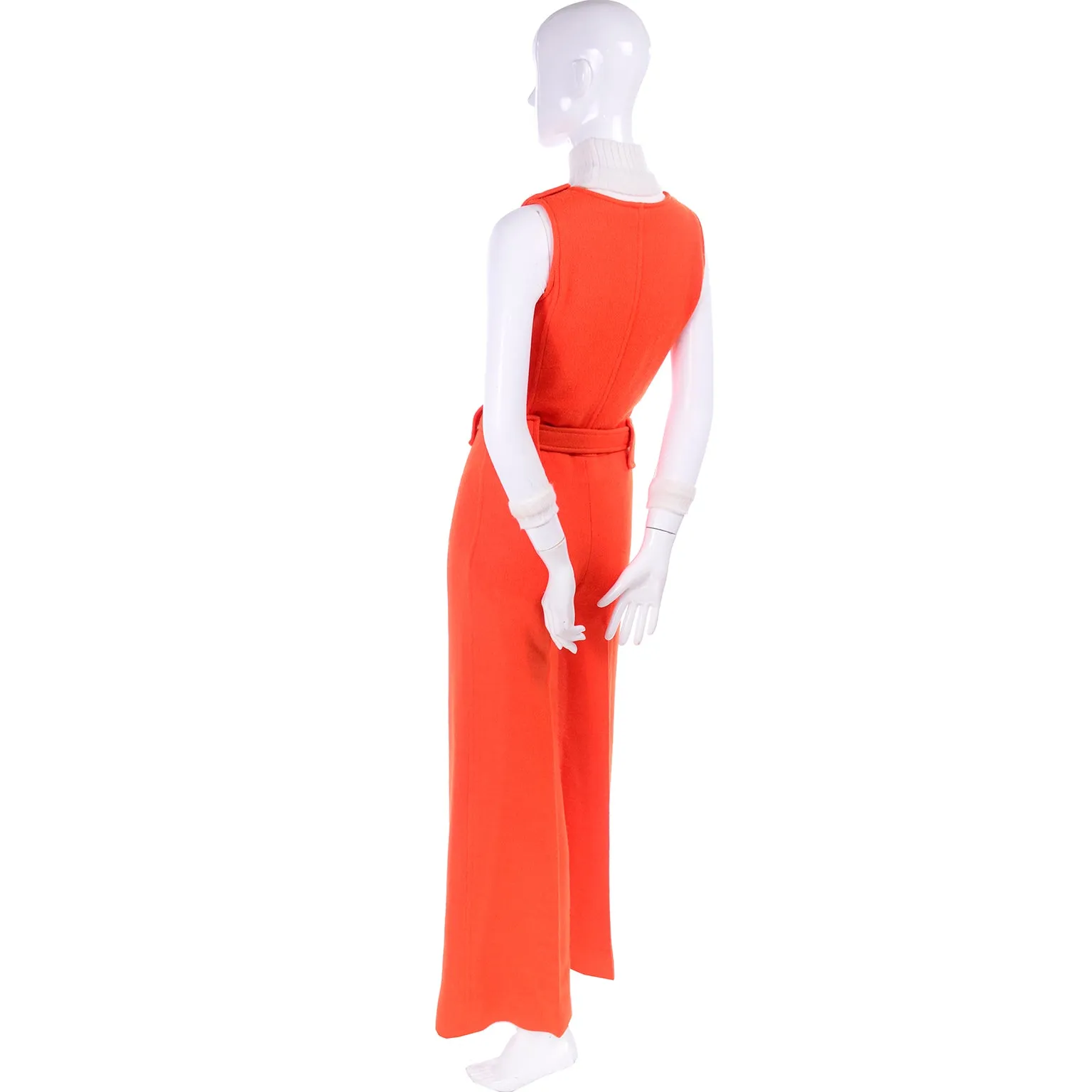 1970s Courreges Orange Knit Jumpsuit & Sheer Turtleneck Top