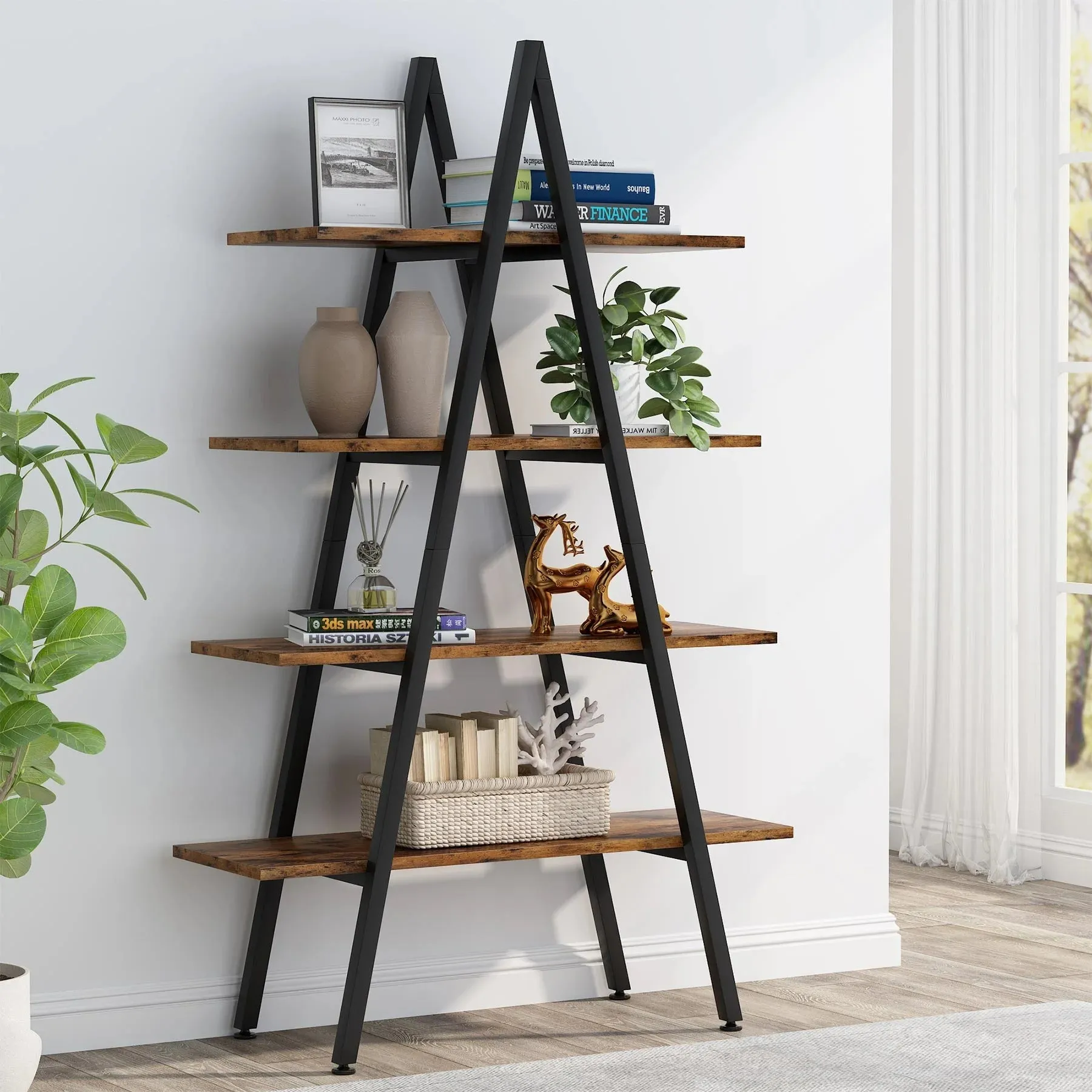 4-Tier Bookshelf Industrial Bookcase