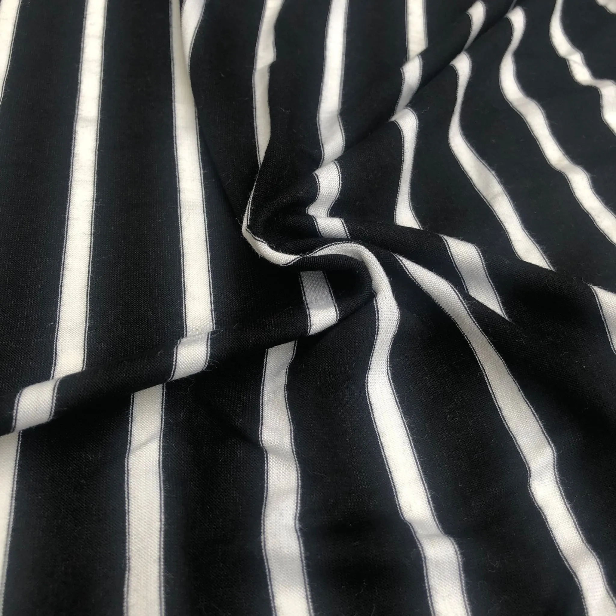 66" Black & White Striped Modal Spandex Yarn Dyed Knit Fabric By the Yard