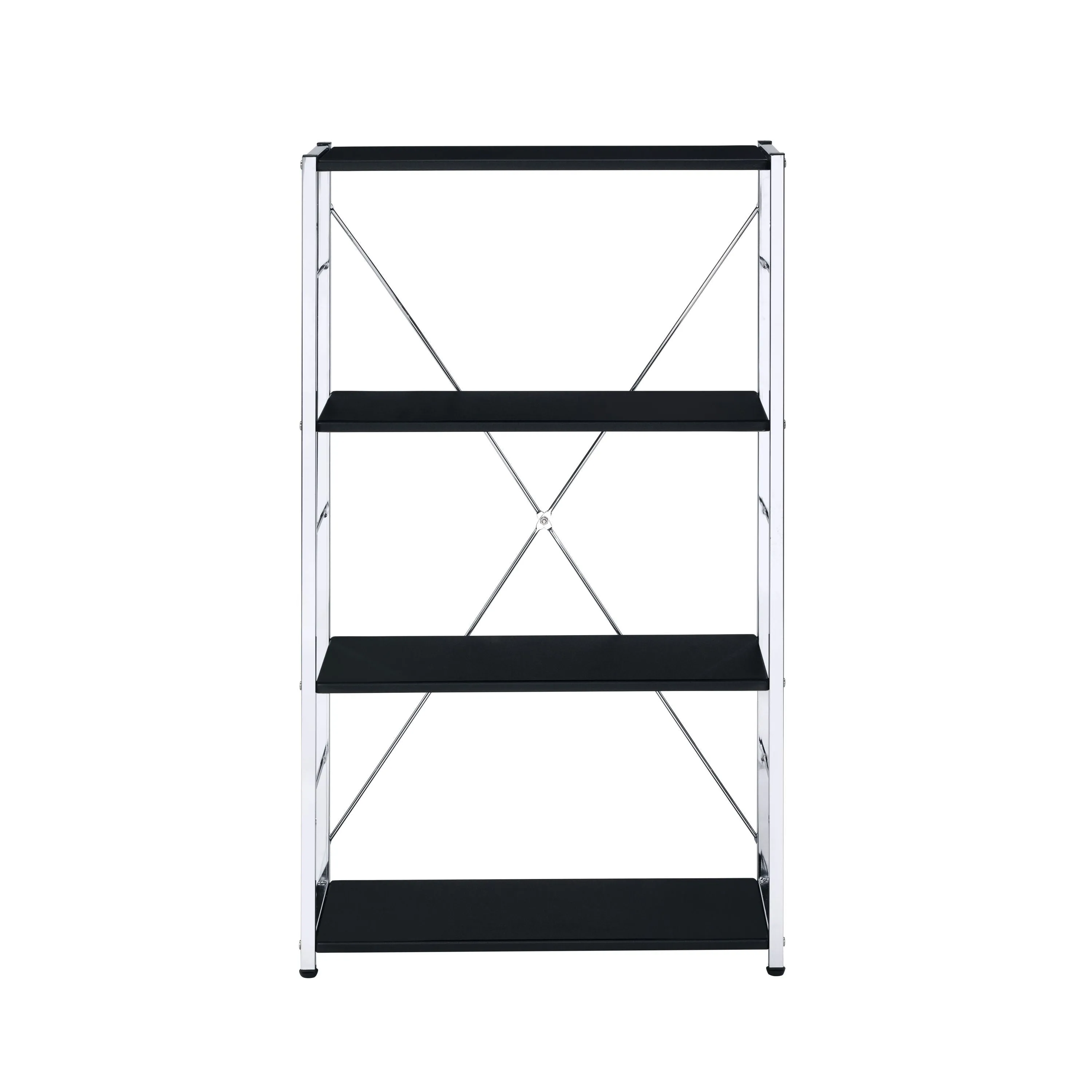 ACME Tennos Bookshelf, Black & Chrome Finish 93197