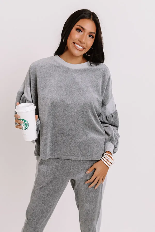 Across Campus Velour Sweatshirt In Dark Grey