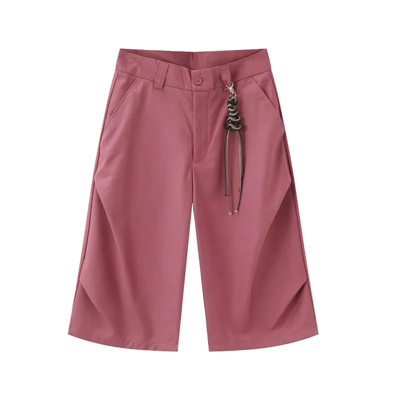 American Style Solid Color Men's Casual Shorts Straight Loose Wide Leg Male Sling Trousers New Trend Summer 9C6262