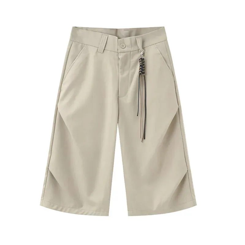 American Style Solid Color Men's Casual Shorts Straight Loose Wide Leg Male Sling Trousers New Trend Summer 9C6262