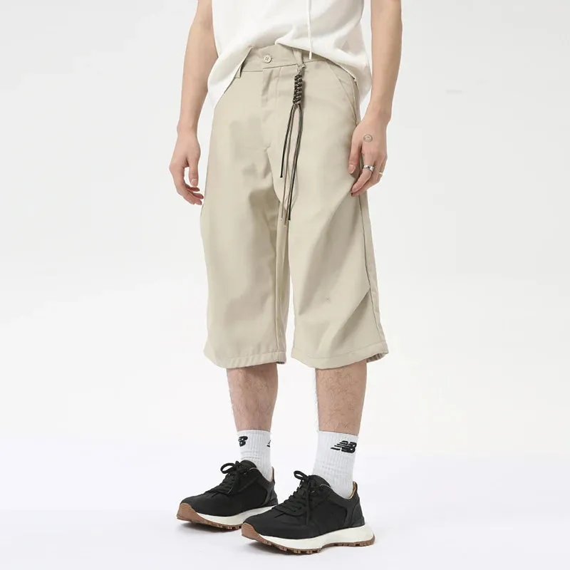 American Style Solid Color Men's Casual Shorts Straight Loose Wide Leg Male Sling Trousers New Trend Summer 9C6262