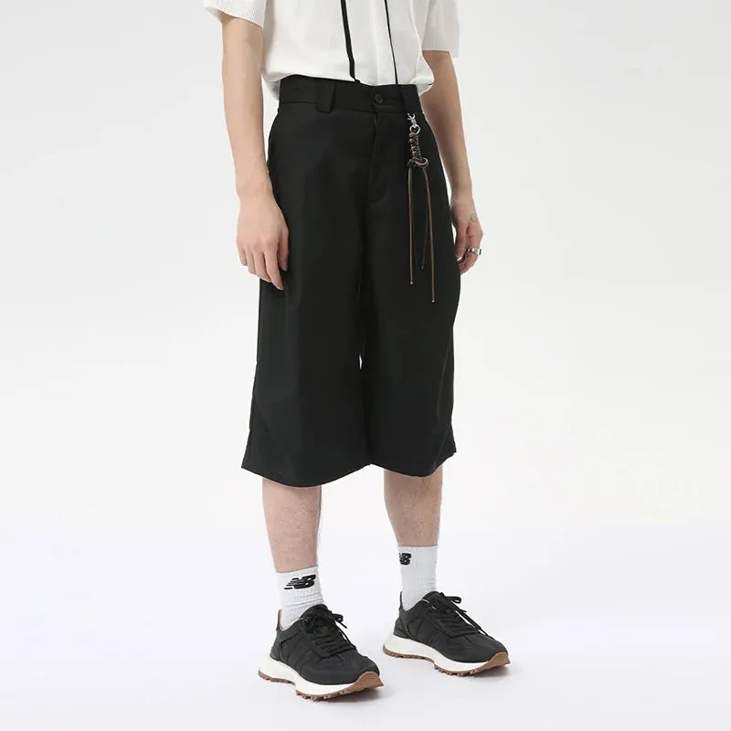 American Style Solid Color Men's Casual Shorts Straight Loose Wide Leg Male Sling Trousers New Trend Summer 9C6262