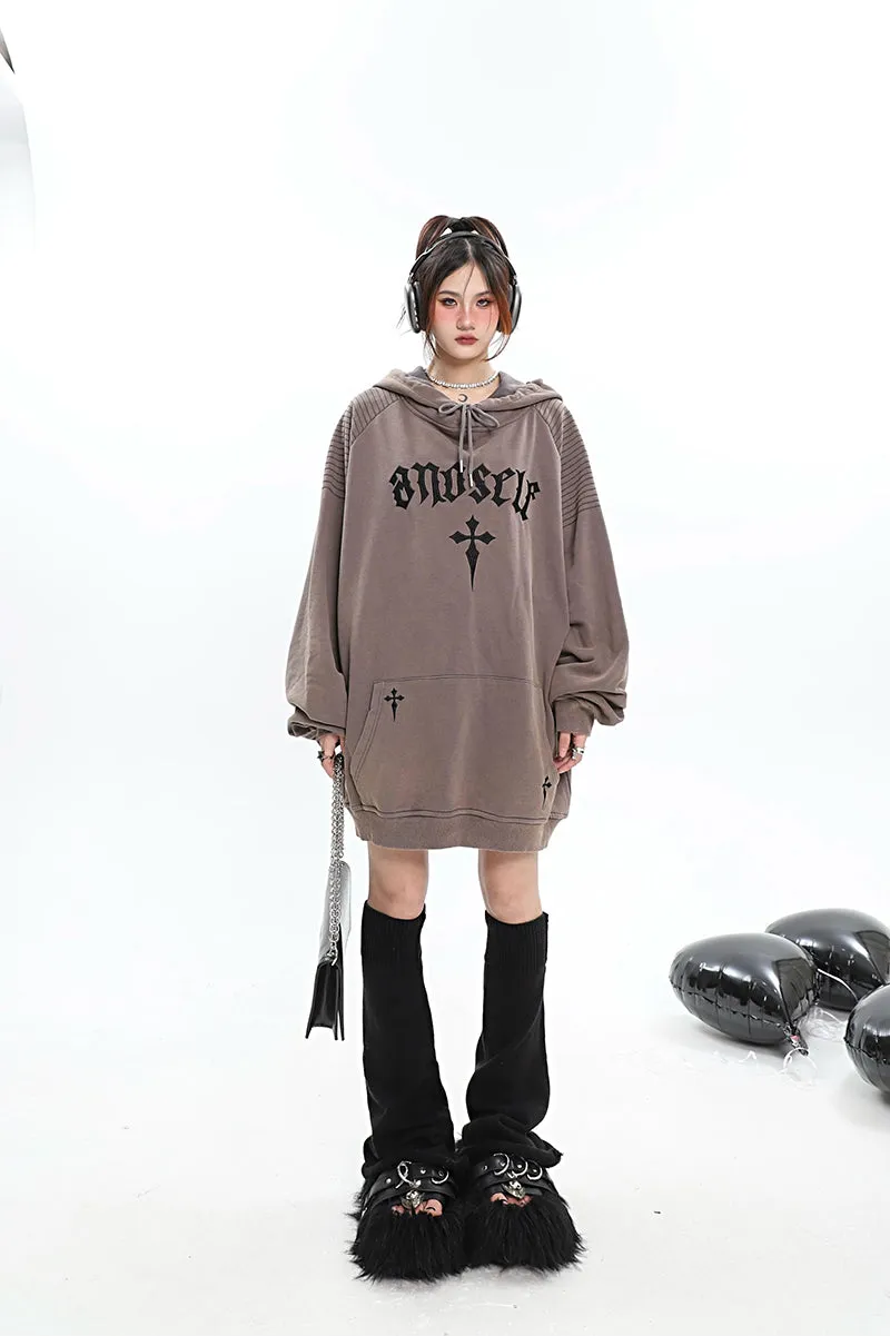 ANOSELF Embroidery Solid Color Long Sleeve Hoodie