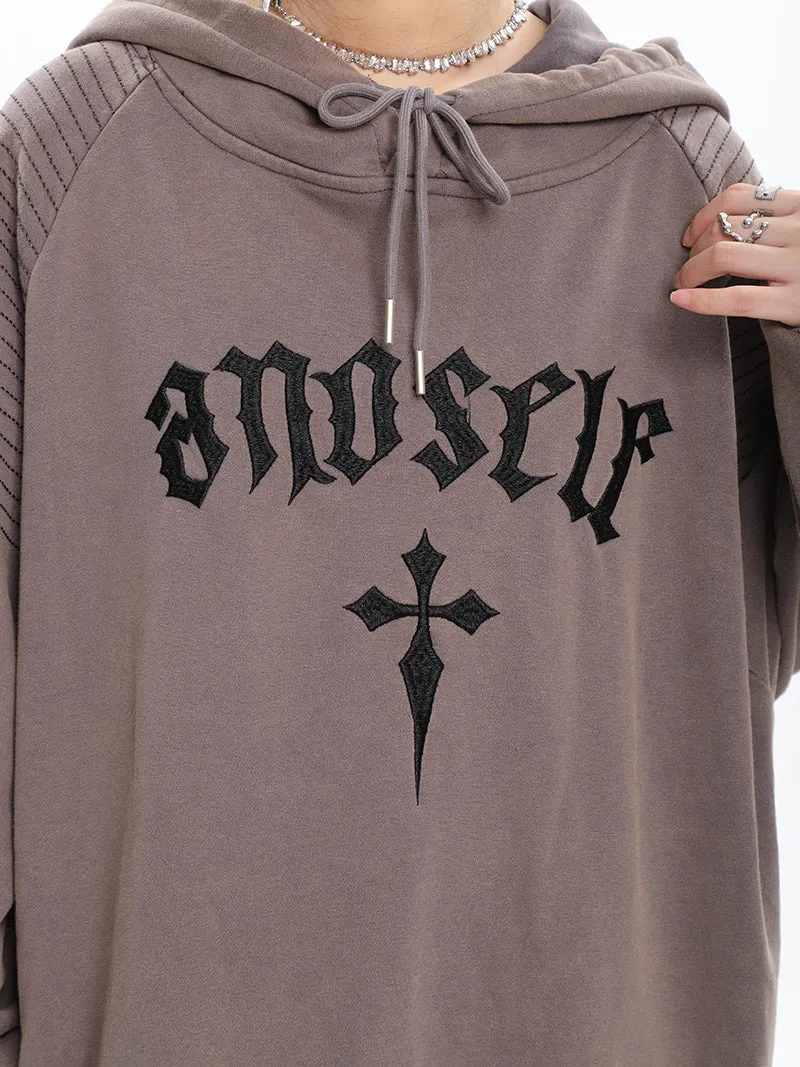 ANOSELF Embroidery Solid Color Long Sleeve Hoodie