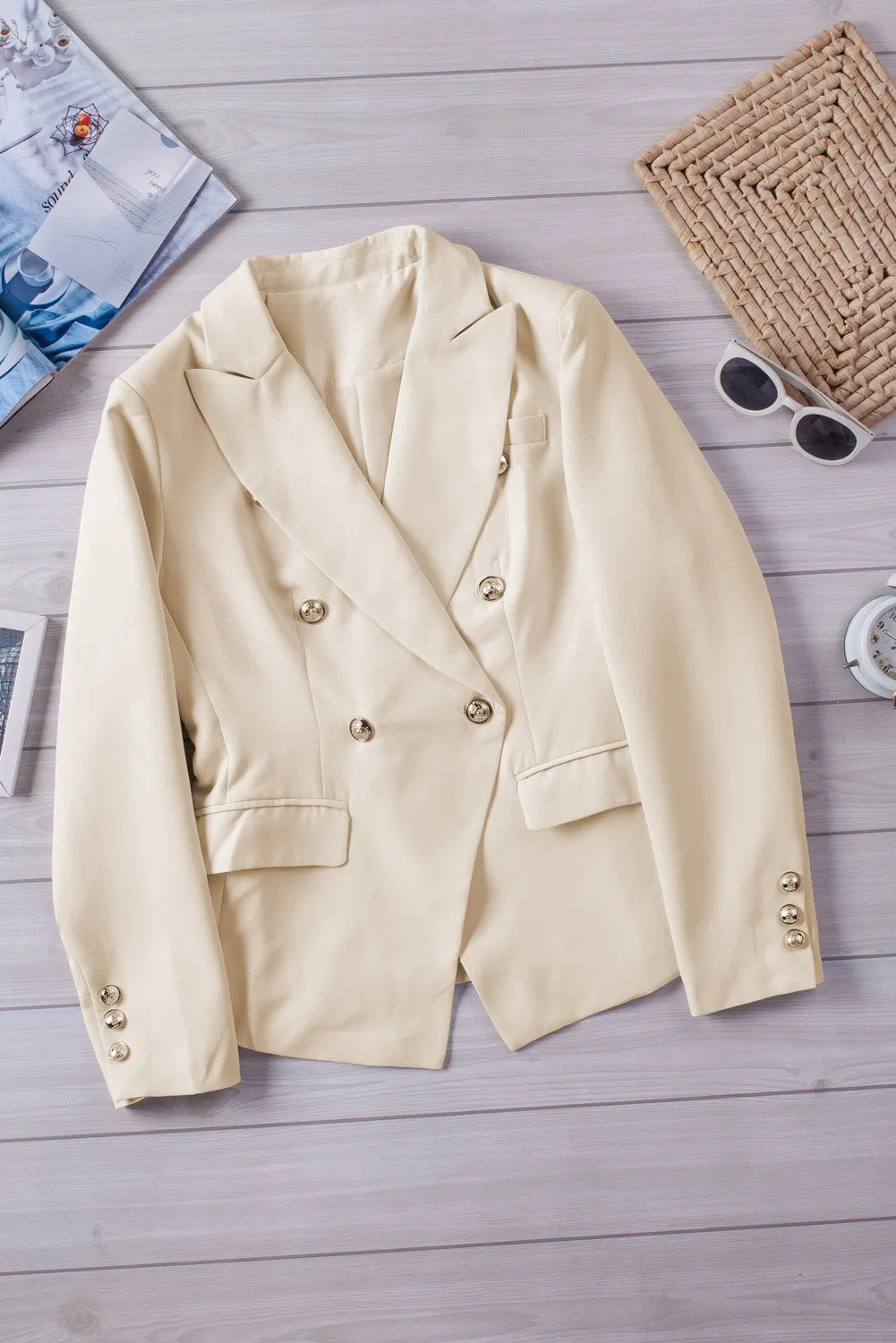 Apricot Double Breasted Long Sleeve Novelty Button Blazer