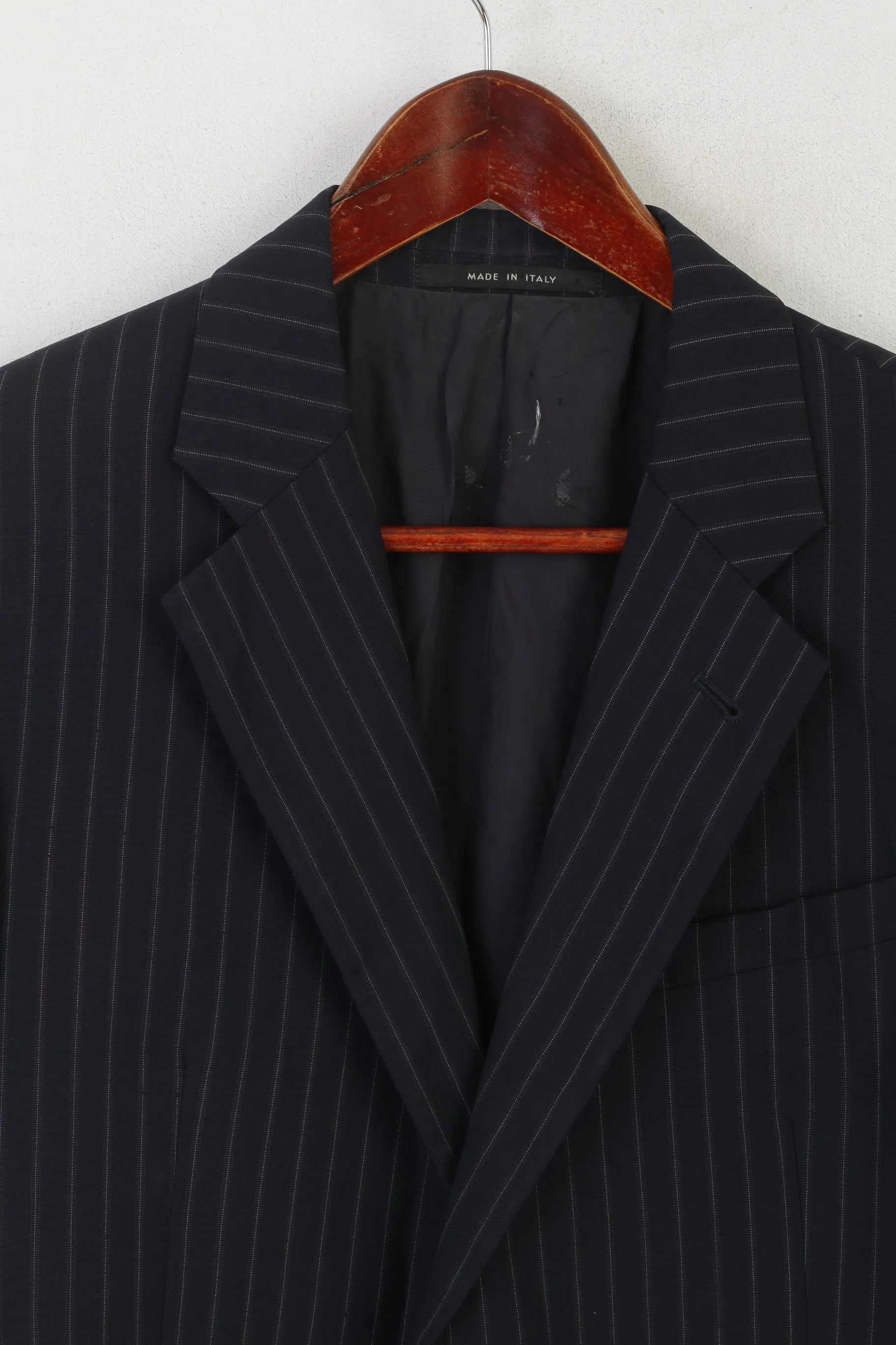 Armani Collezioni Men 40 Blazer Navy Striped Wool Made in Italy Single Breasted Jacket