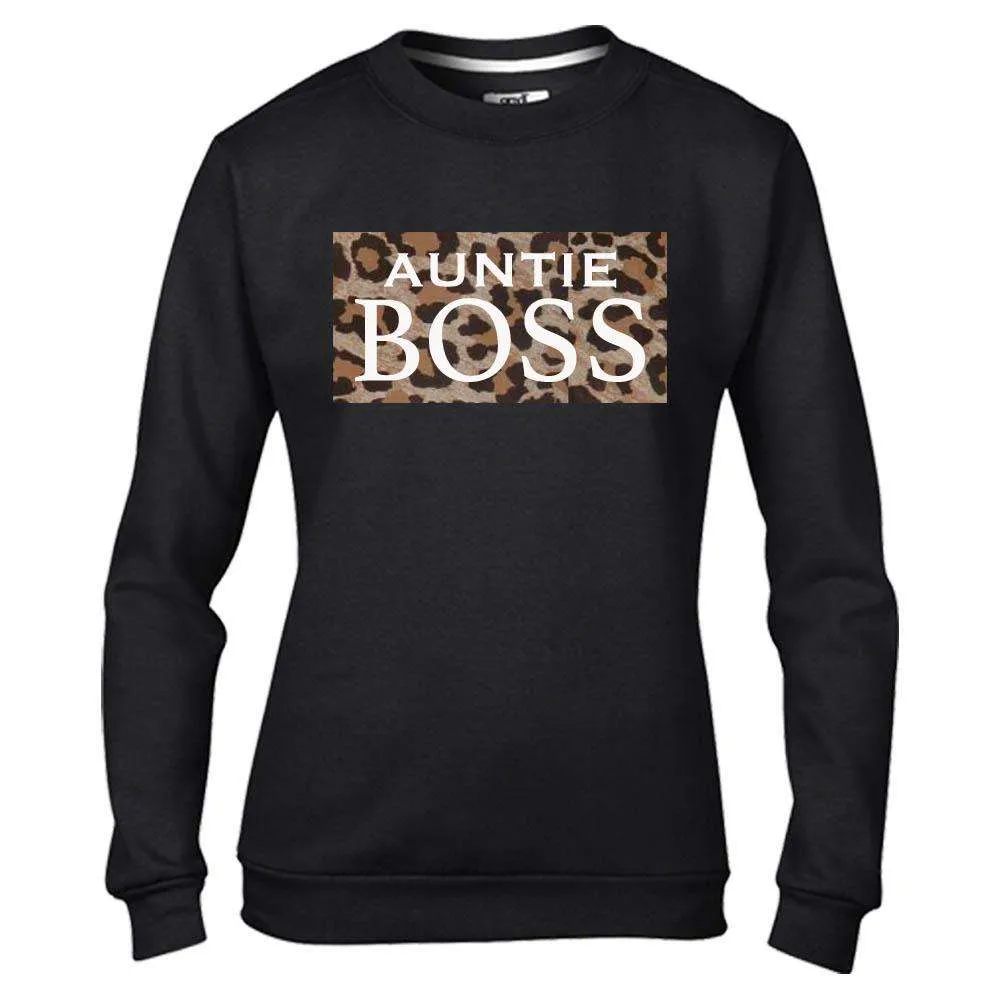 Auntie & Mini Boss Leopard Slogan Black Sweaters (MRK X)