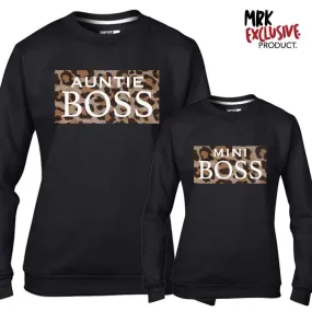 Auntie & Mini Boss Leopard Slogan Black Sweaters (MRK X)