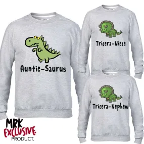 Auntie-Saurus & Tricera-Niece/Nephew Matching Grey Sweaters (MRK X)