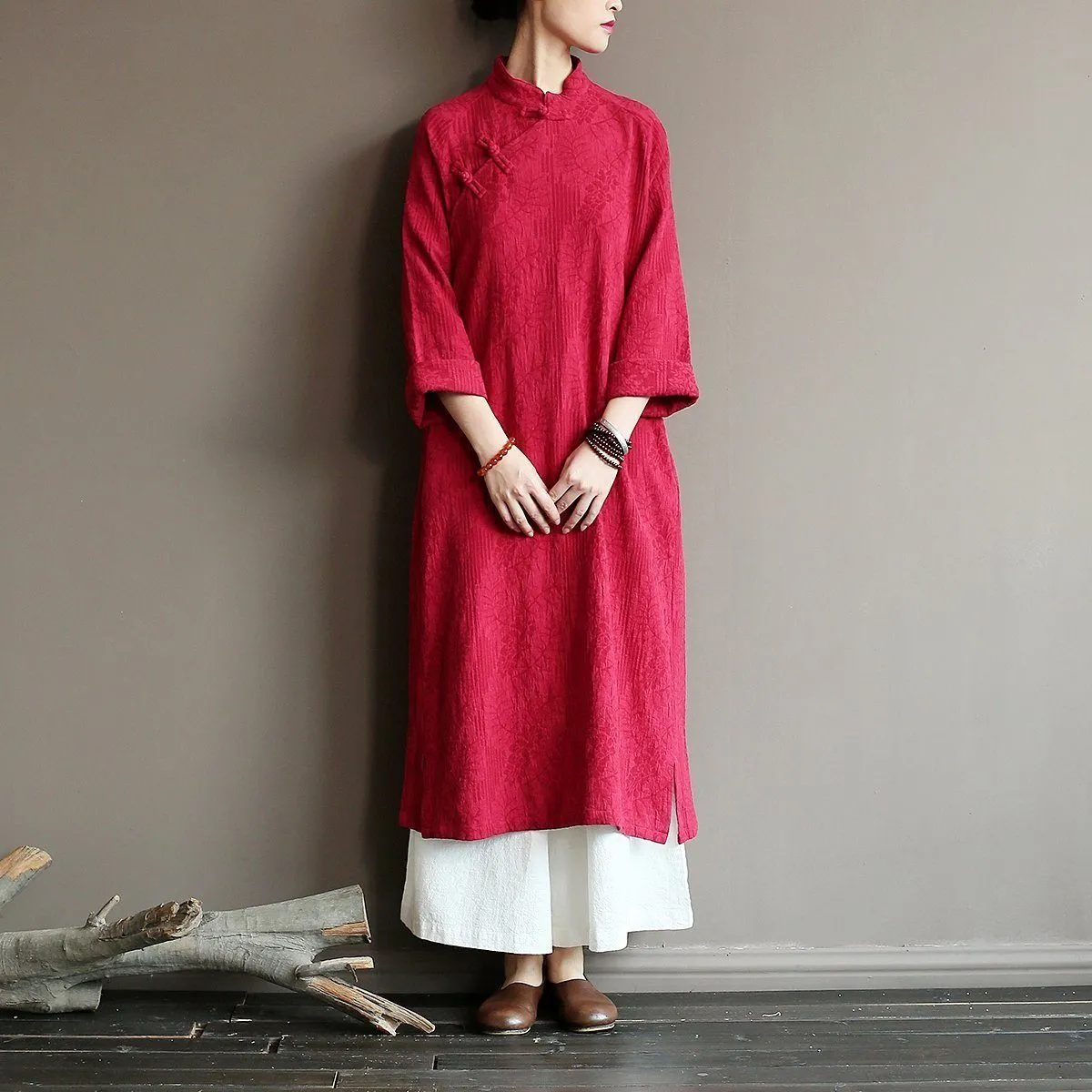 Autumn Loose Literary Vintage Linen Maxi Dress