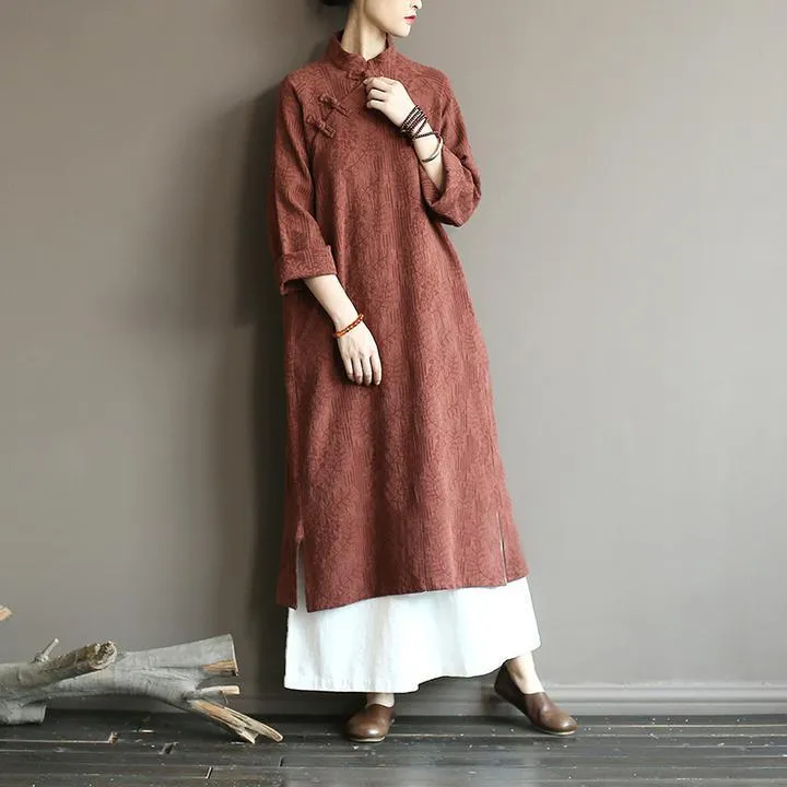 Autumn Loose Literary Vintage Linen Maxi Dress