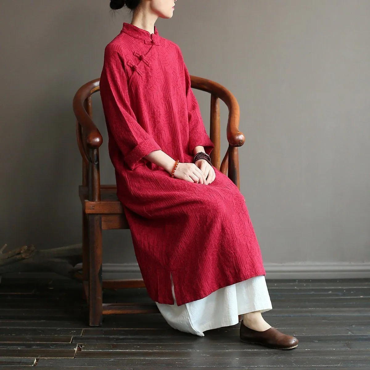 Autumn Loose Literary Vintage Linen Maxi Dress