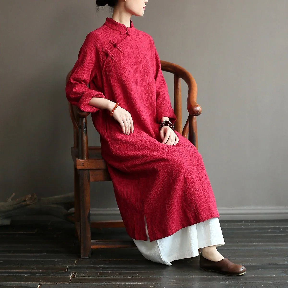 Autumn Loose Literary Vintage Linen Maxi Dress