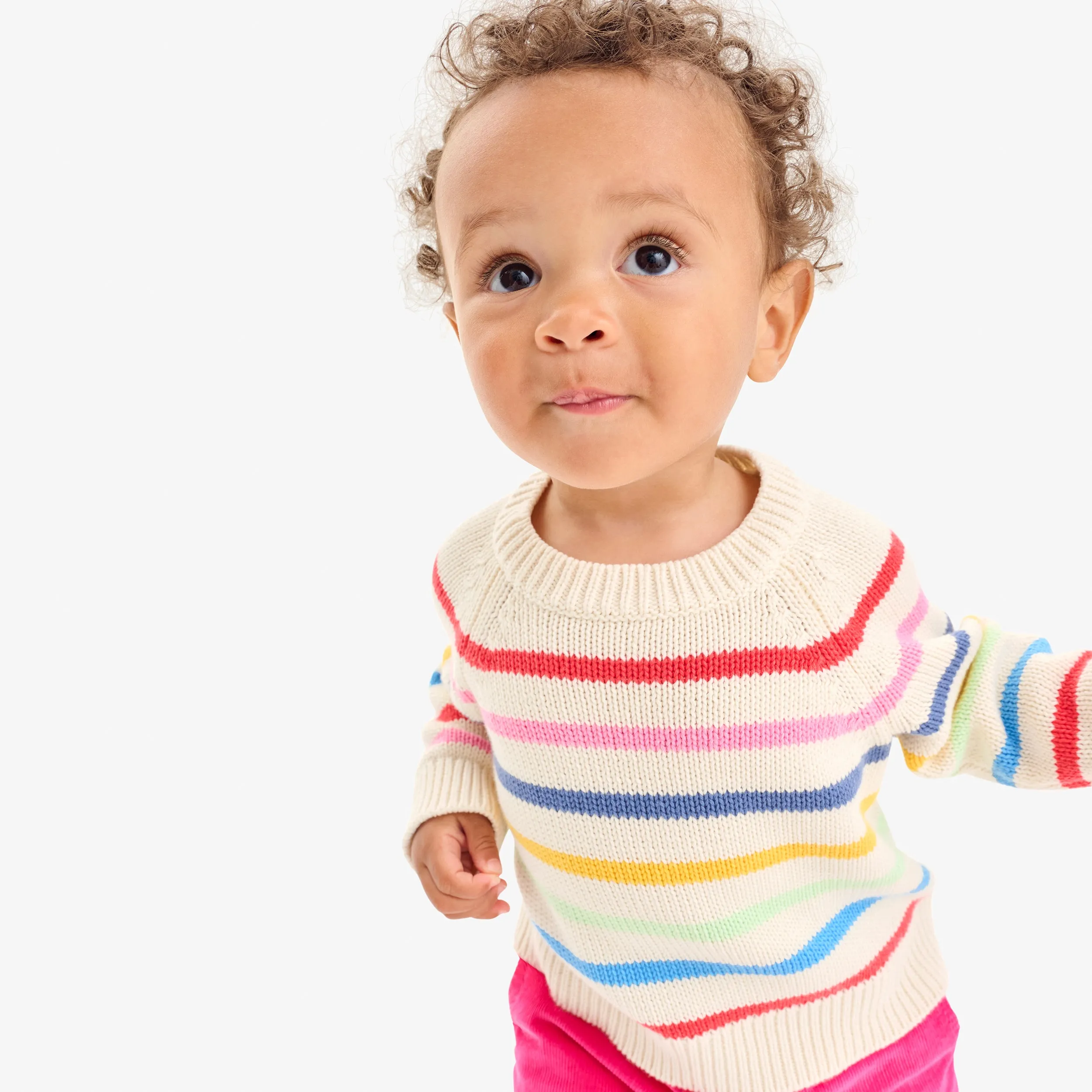 Baby crewneck sweater in rainbow stripe