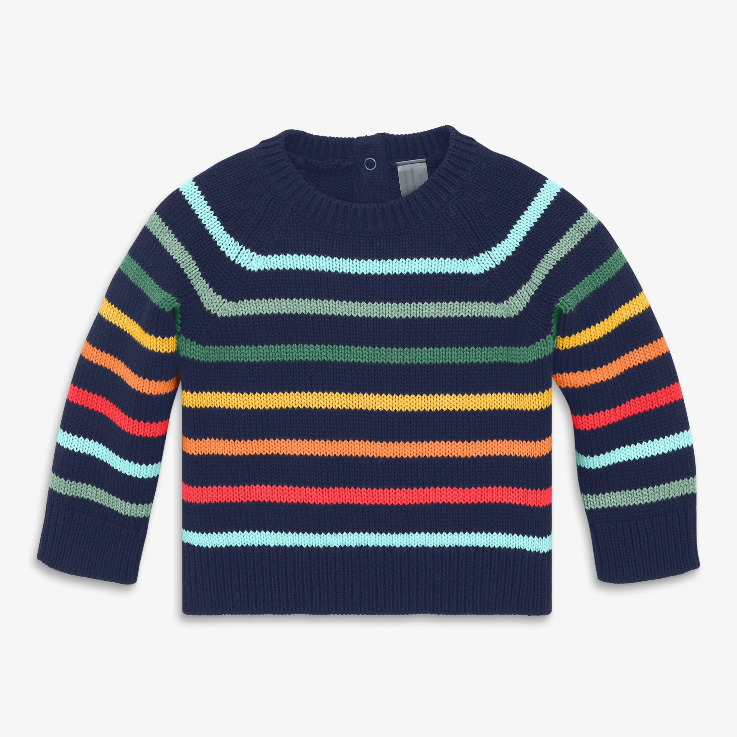 Baby crewneck sweater in rainbow stripe