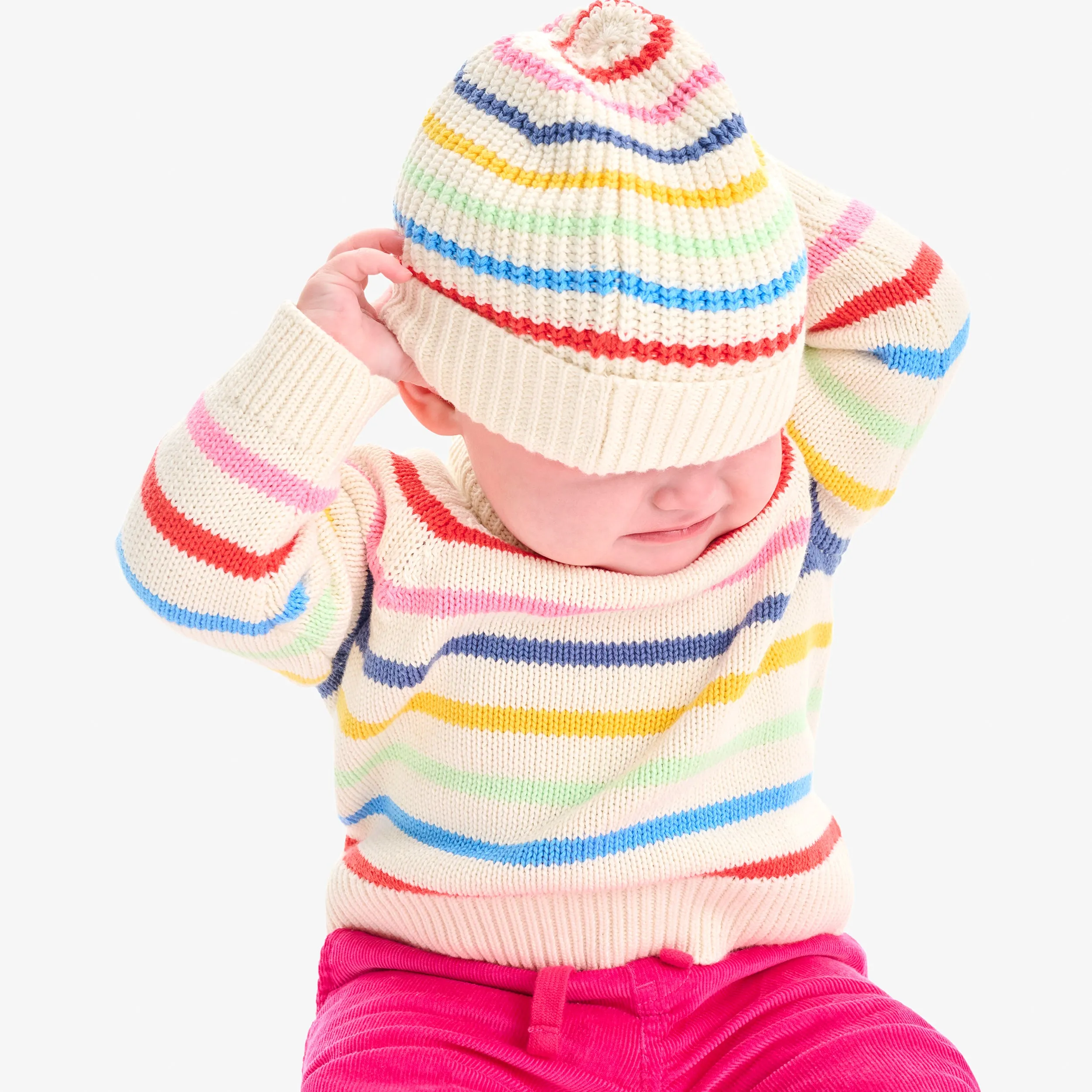 Baby crewneck sweater in rainbow stripe