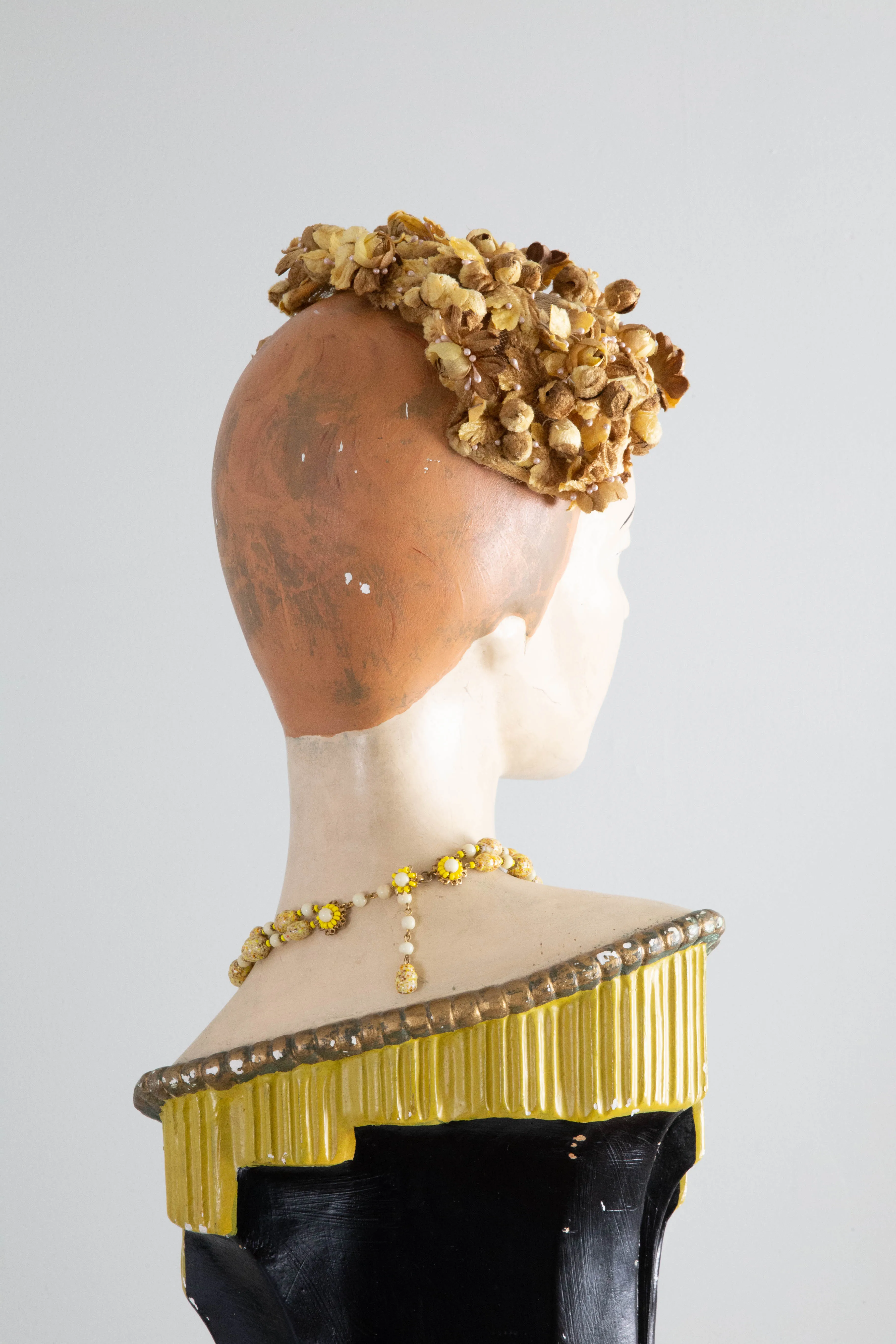 Beautiful 1950's Autumn Golden Flora Cocktail Hat / One Size