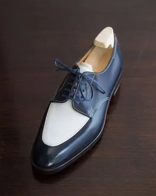 Beautiful Handmade Men Two Tone Blue & White Leather Formal Shoes, Men Spectator Shoes