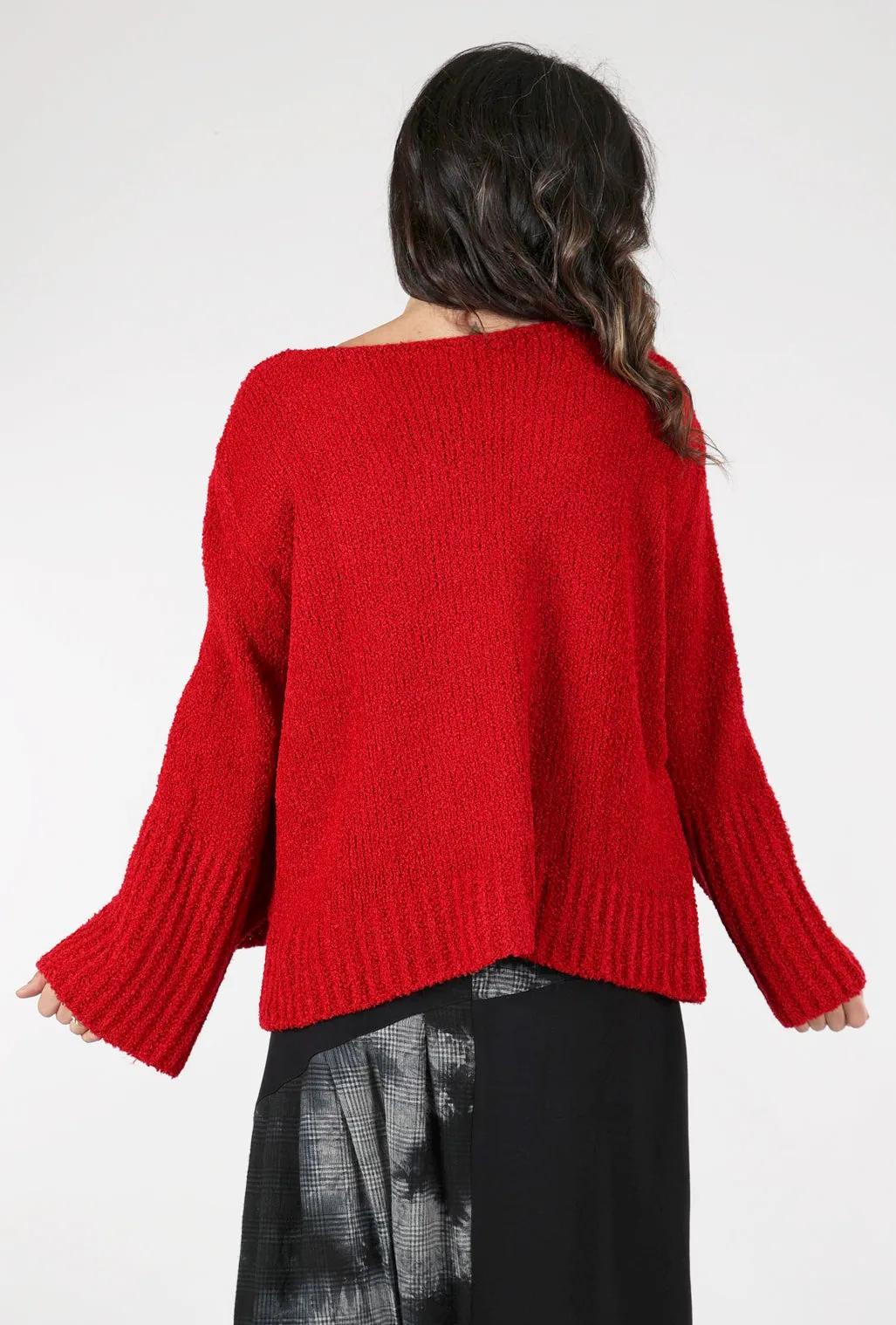 Bell-Sleeve Slouchy Sweater, Red