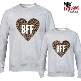 BFF Leopard Heart Grey Matching Sweaters (MRK X)