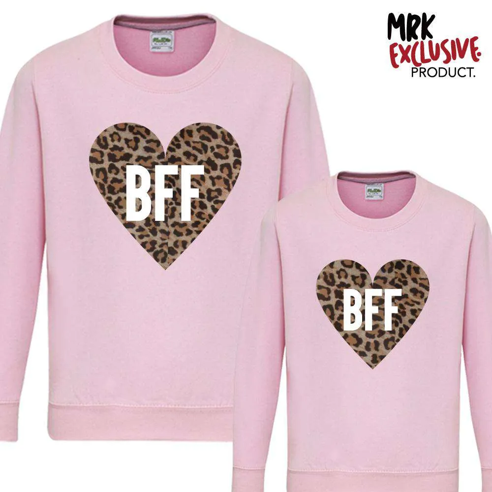 BFF Leopard Heart Light Pink Matching Sweaters (MRK X)