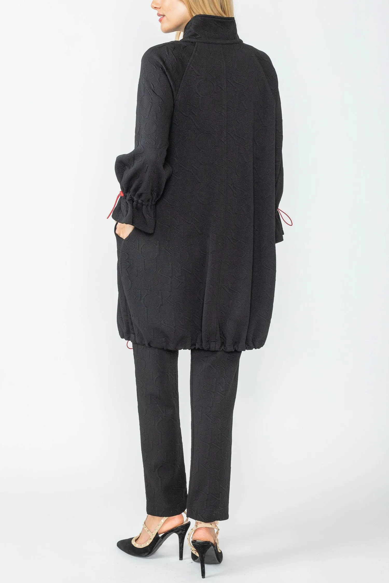 Black and Red High Stand Collar Balloon Long Jacket