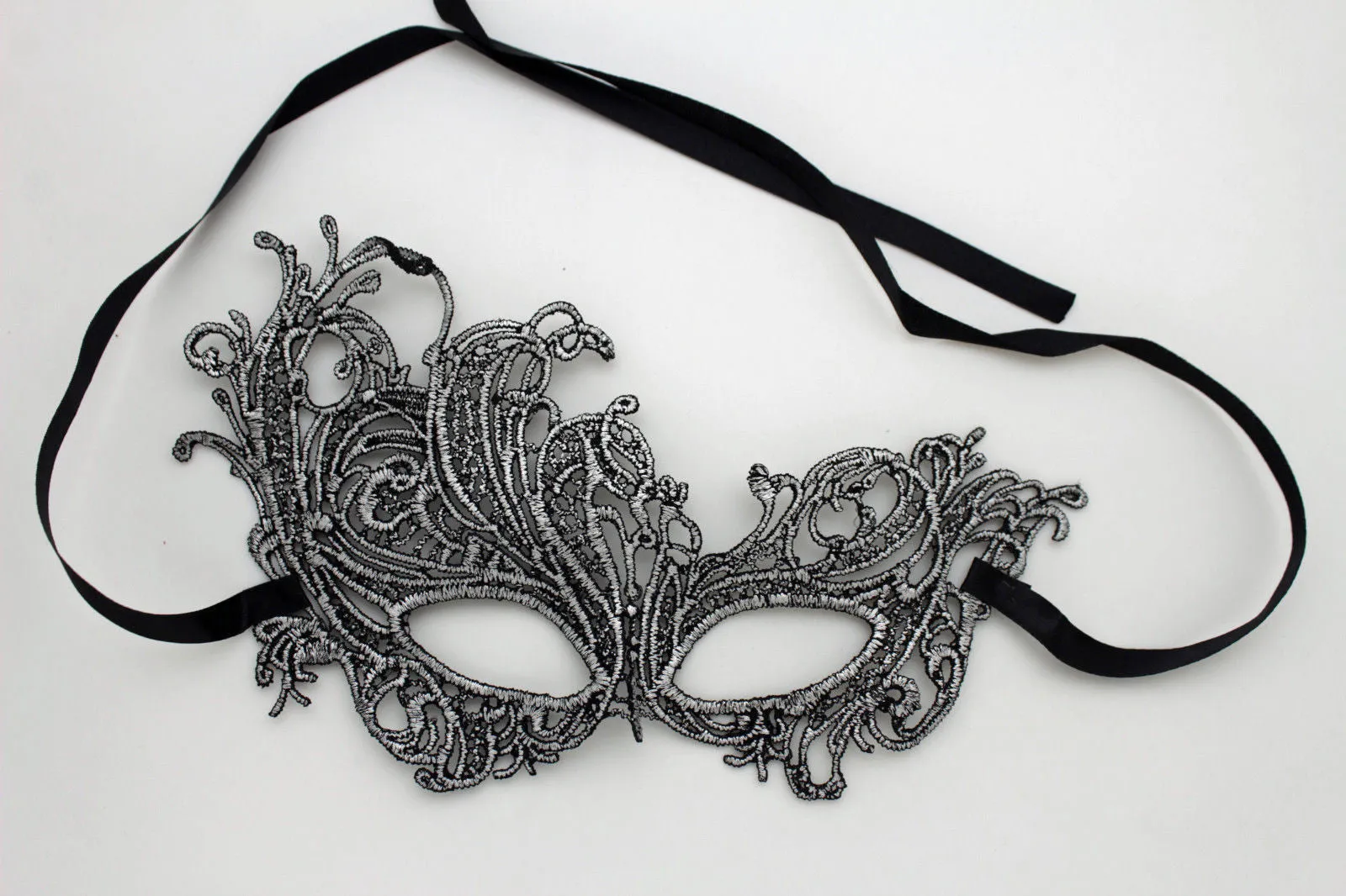 Black Fabric Half Face Eye Costume Flowers Filigree Mask Halloween Women Men