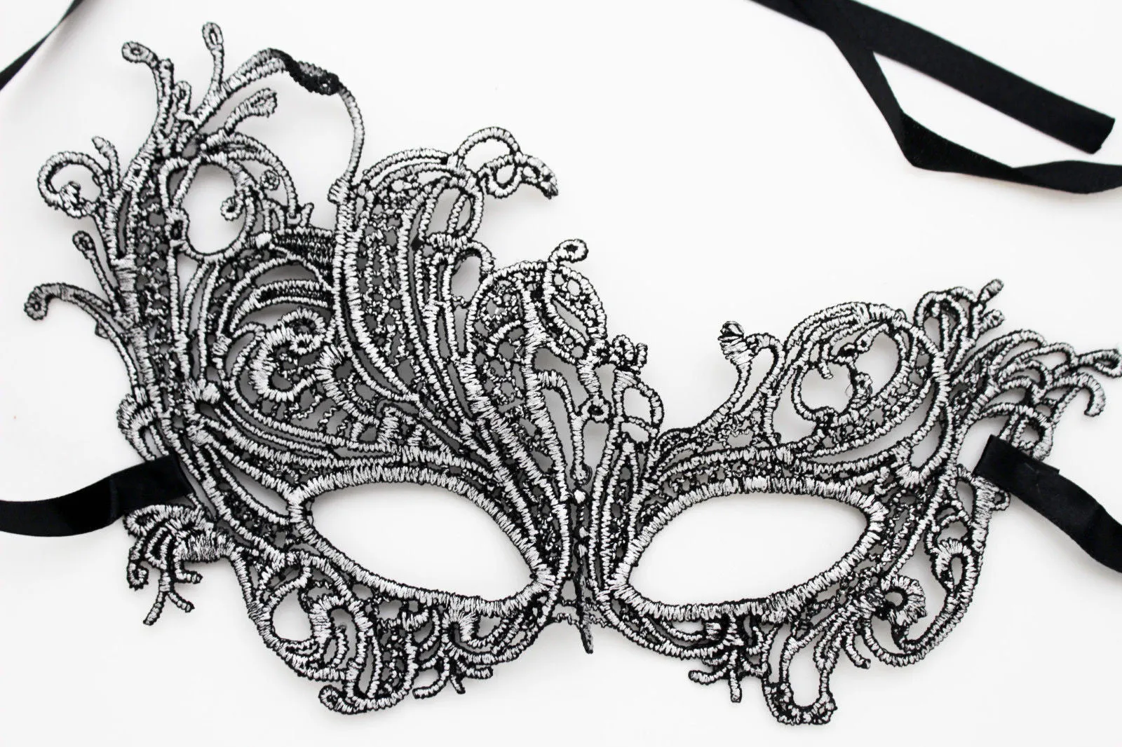 Black Fabric Half Face Eye Costume Flowers Filigree Mask Halloween Women Men