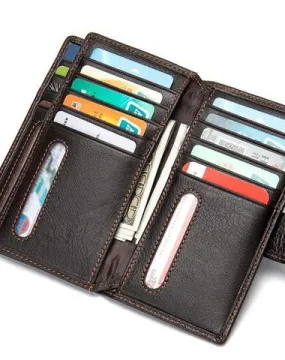 Black Leather Men's Wallet Trifold Long Wallet Multi Cards Long Wallet For Men