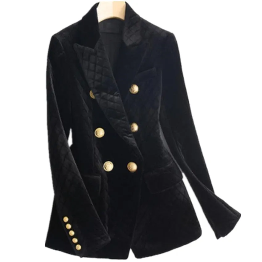 Black Velvet Button Blazer