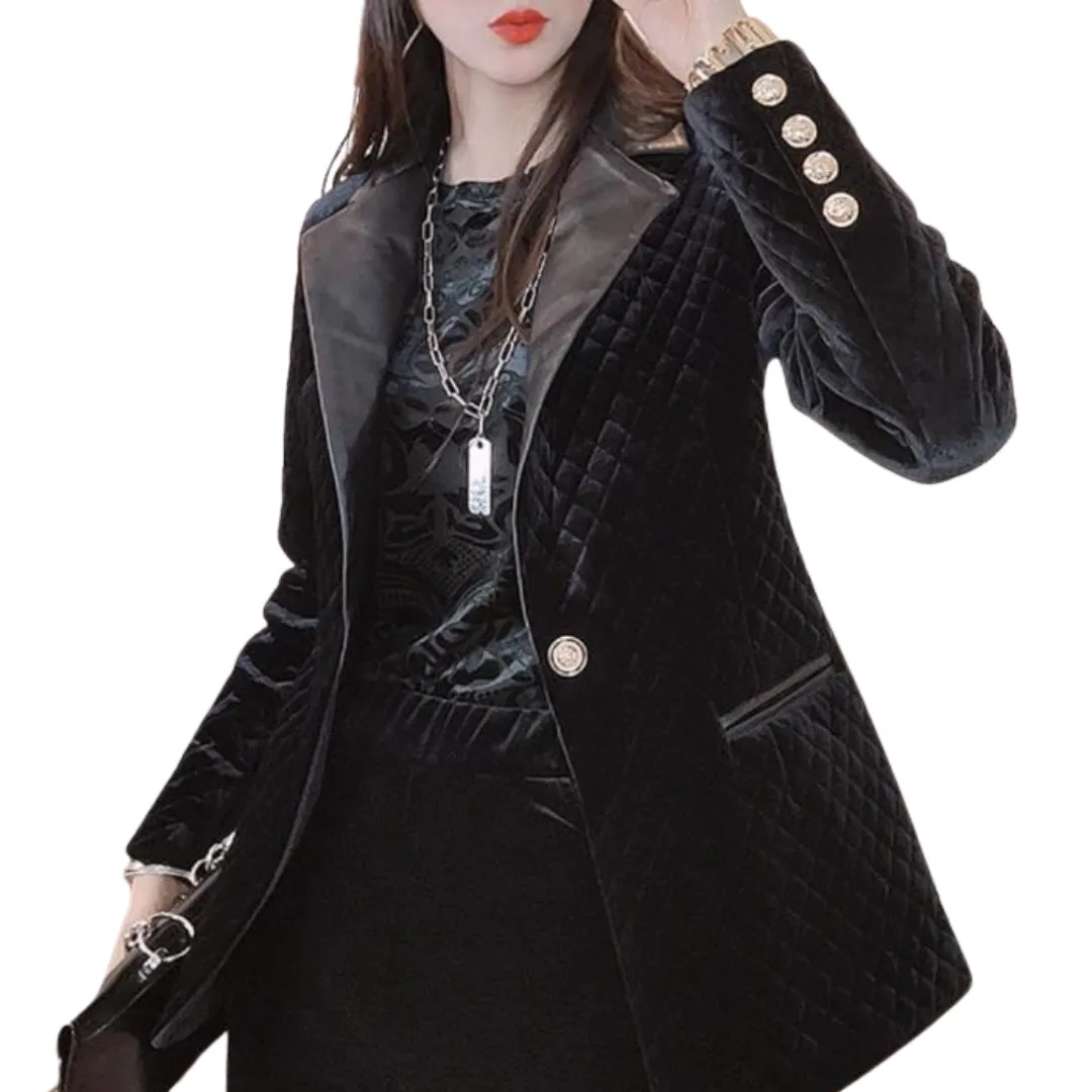 Black Velvet Button Blazer