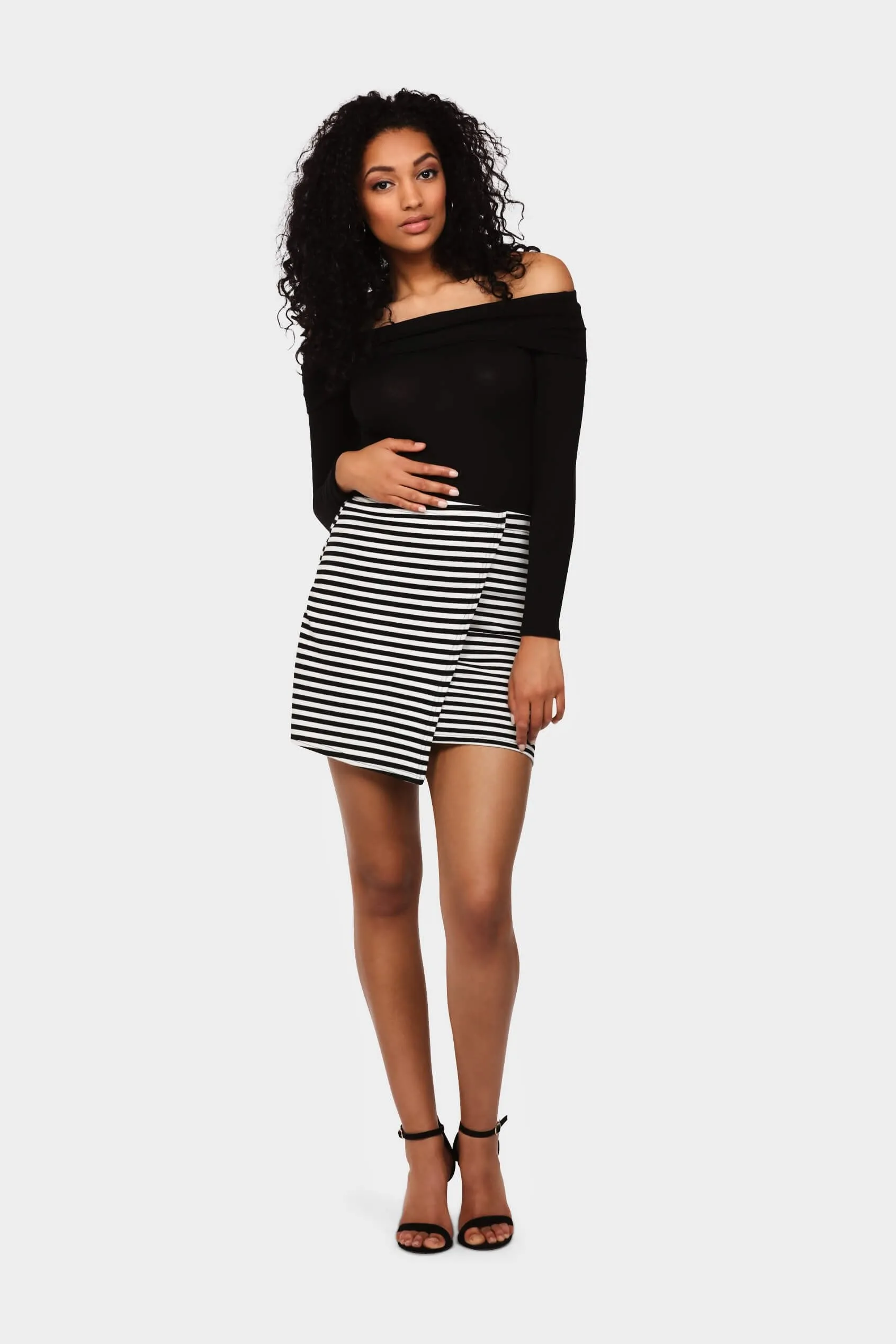 Black/Cream Stripe Wrap Mini Skirt