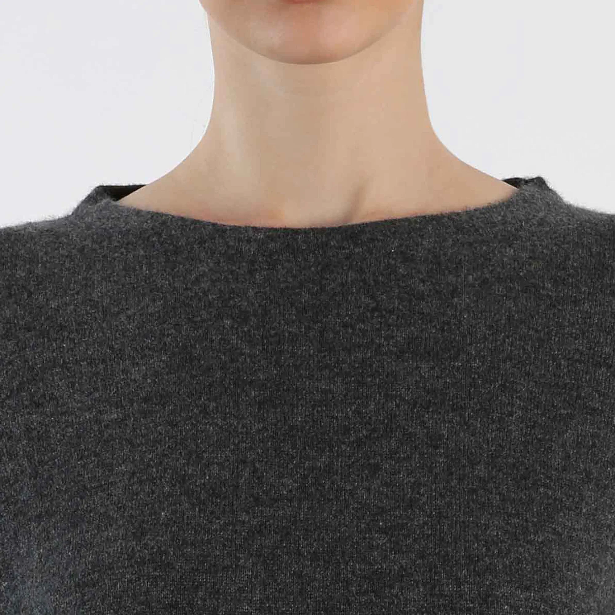 Boat Neck Pure Cashmere Sweater - Grey