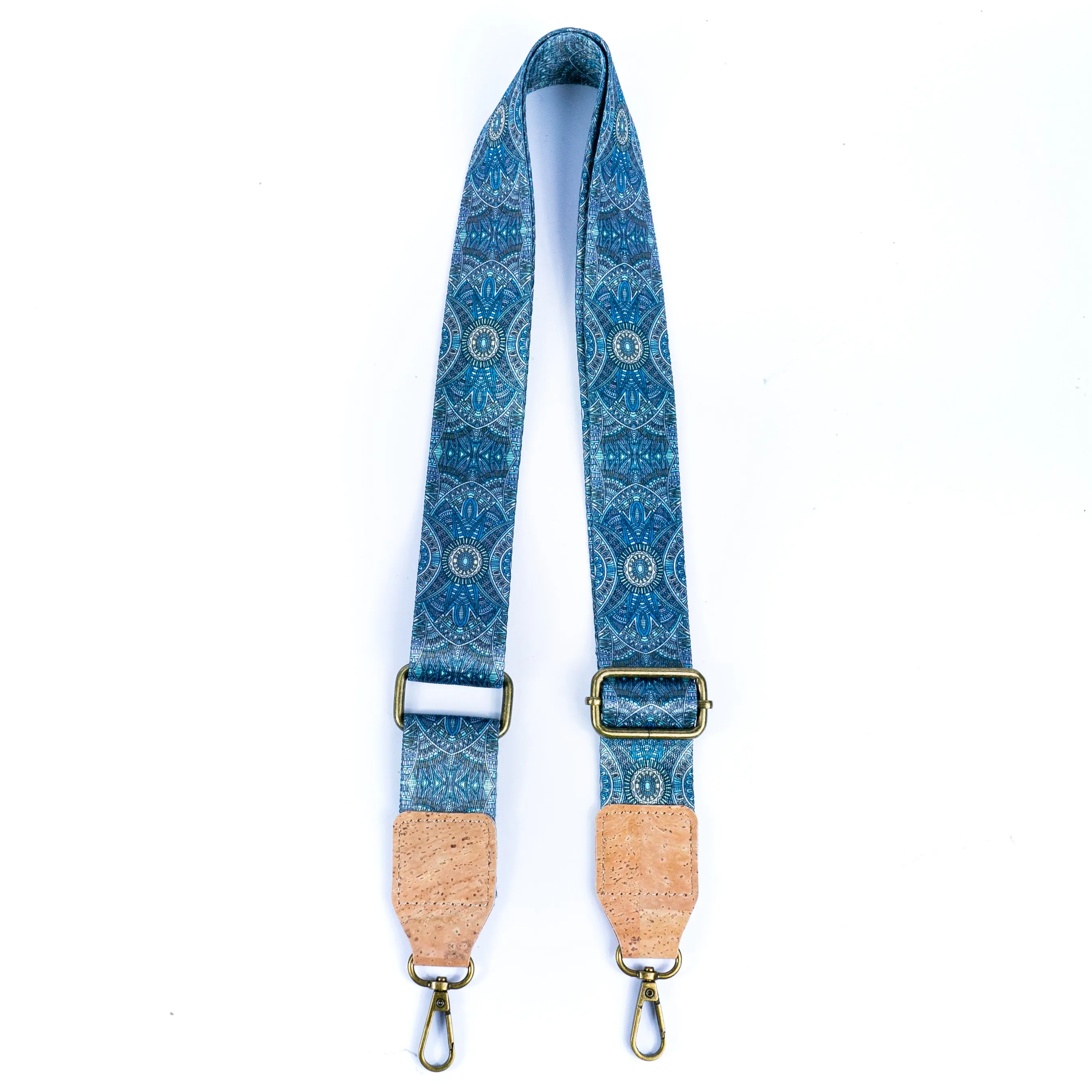 Bohemian Cork-Enhanced Striped Webbing Strap with Antique Bronze Hardware L-1067