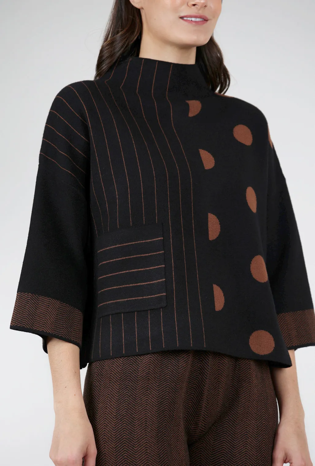 Boxy Stripes Dots Sweater, Chocolate