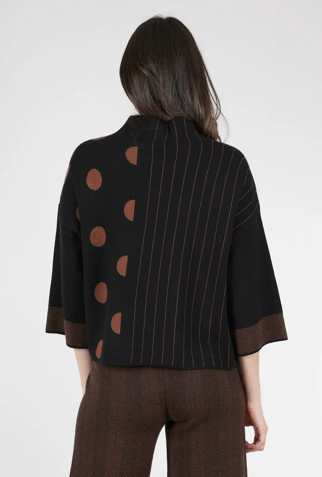 Boxy Stripes Dots Sweater, Chocolate