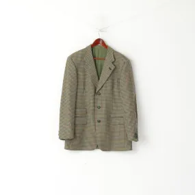 Brian Tucker Men 44 Blazer Green Vintage Wool Houndstooth Patches Single Breasted Jacket