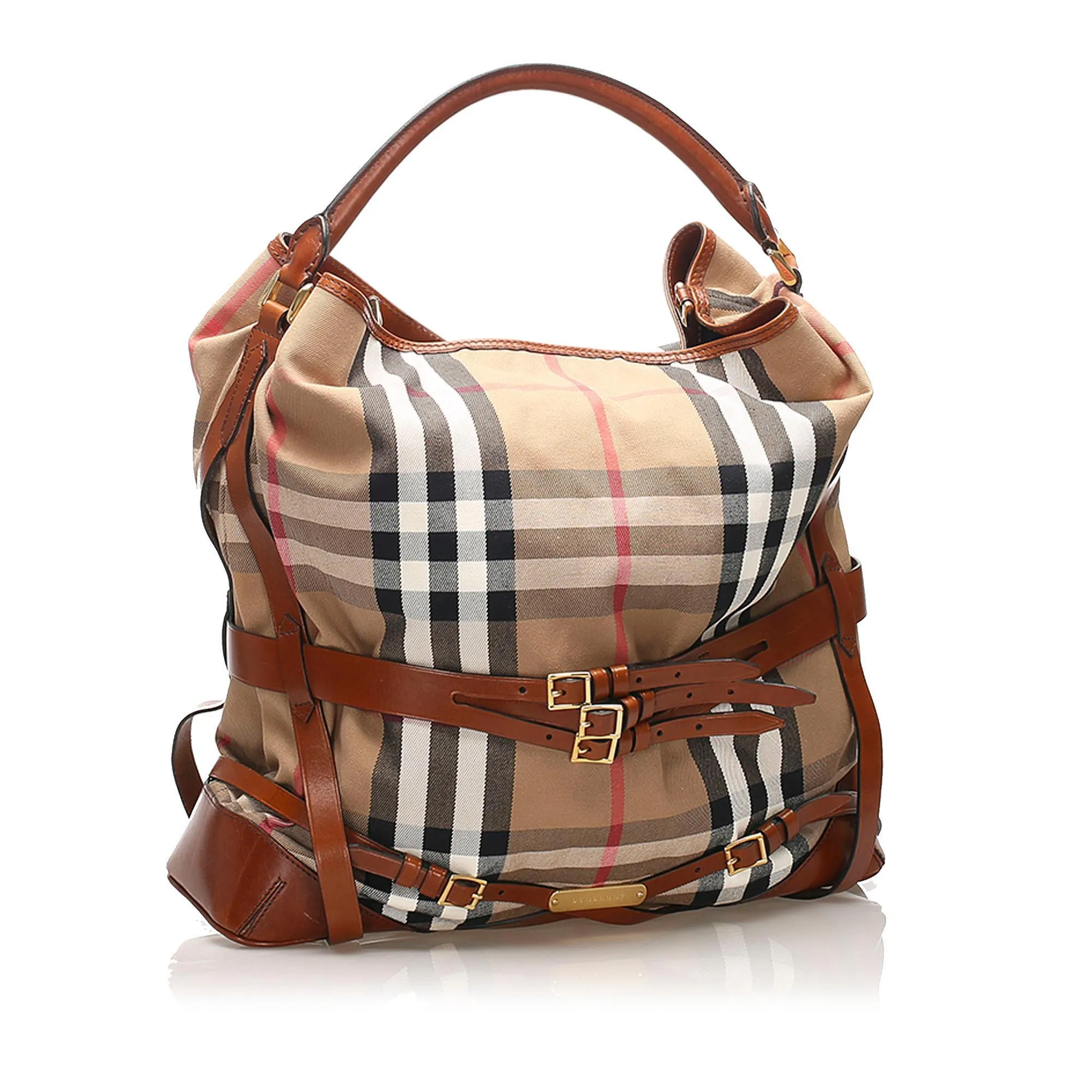 Burberry House Check Gosford Bridle Canvas Handbag (SHG-12146)