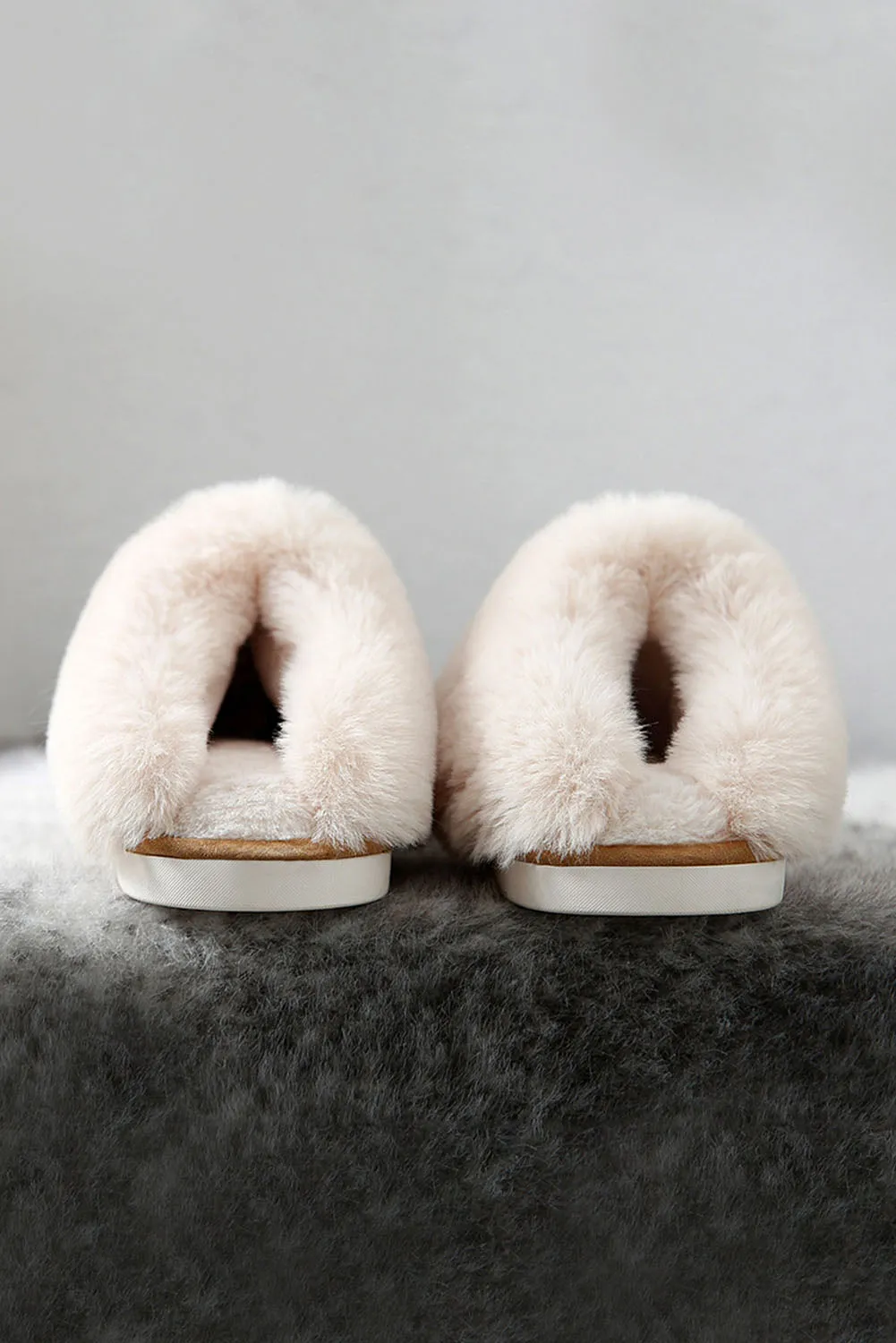 Camel Suede Plush Thick Sole Slippers