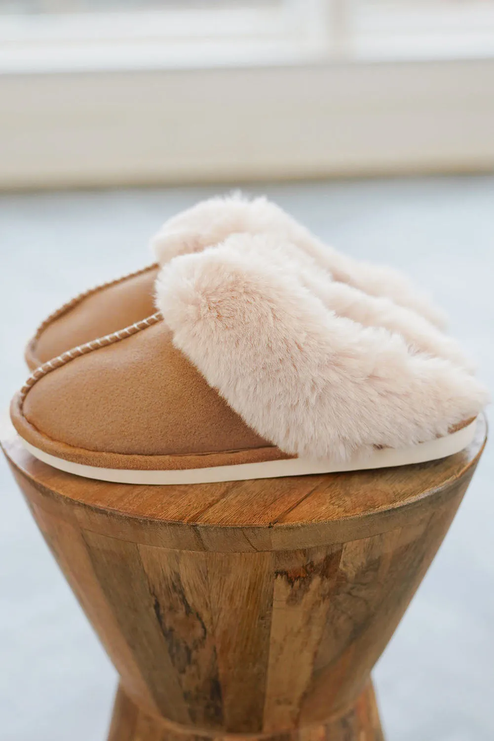 Camel Suede Plush Thick Sole Slippers