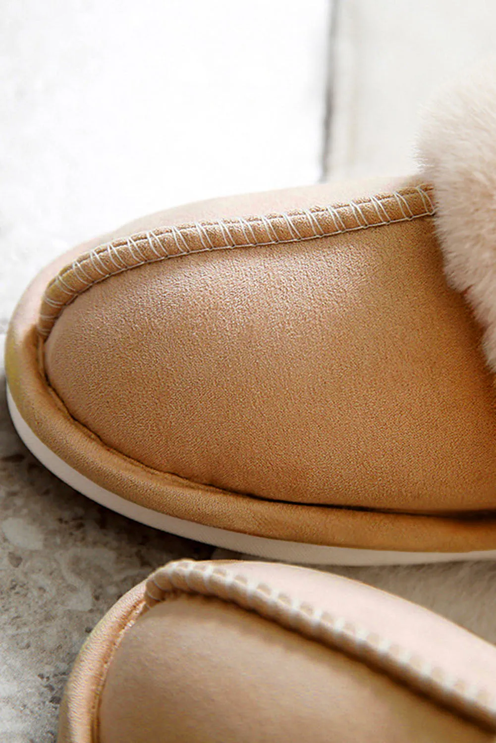 Camel Suede Plush Thick Sole Slippers