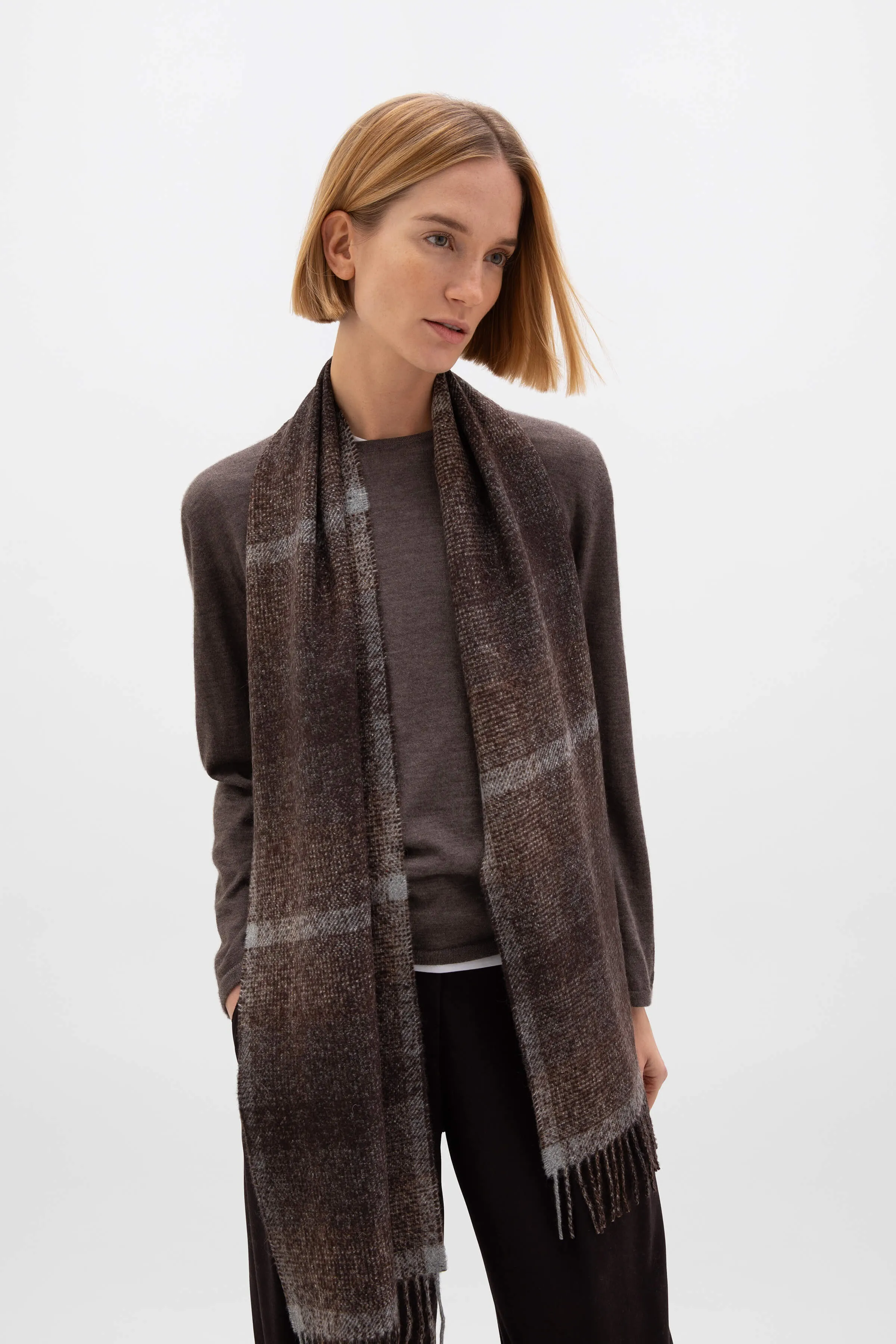 Cashmere Silk Blurred Check Scarf