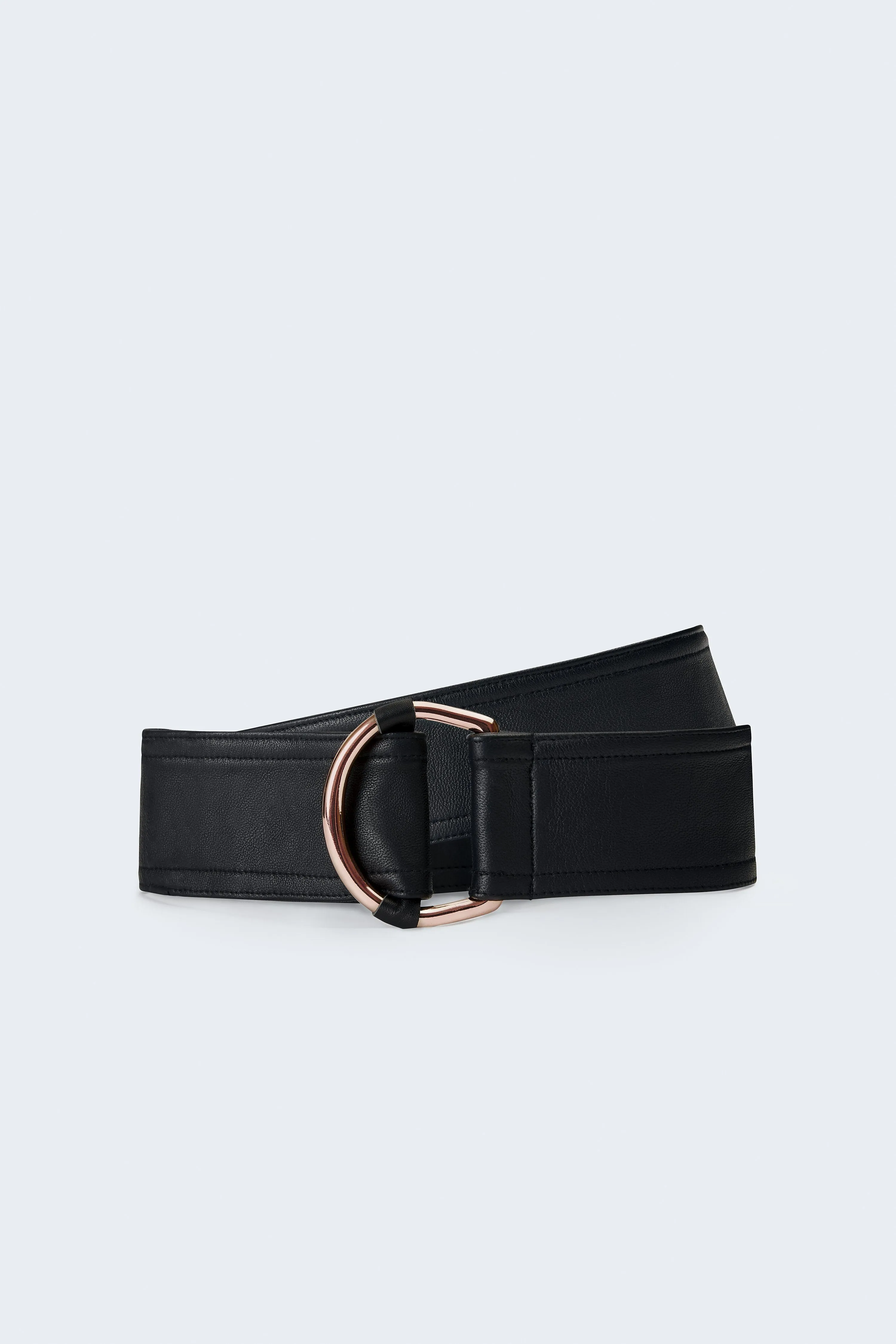 Center-in Rose Gold Leather Belt - Black